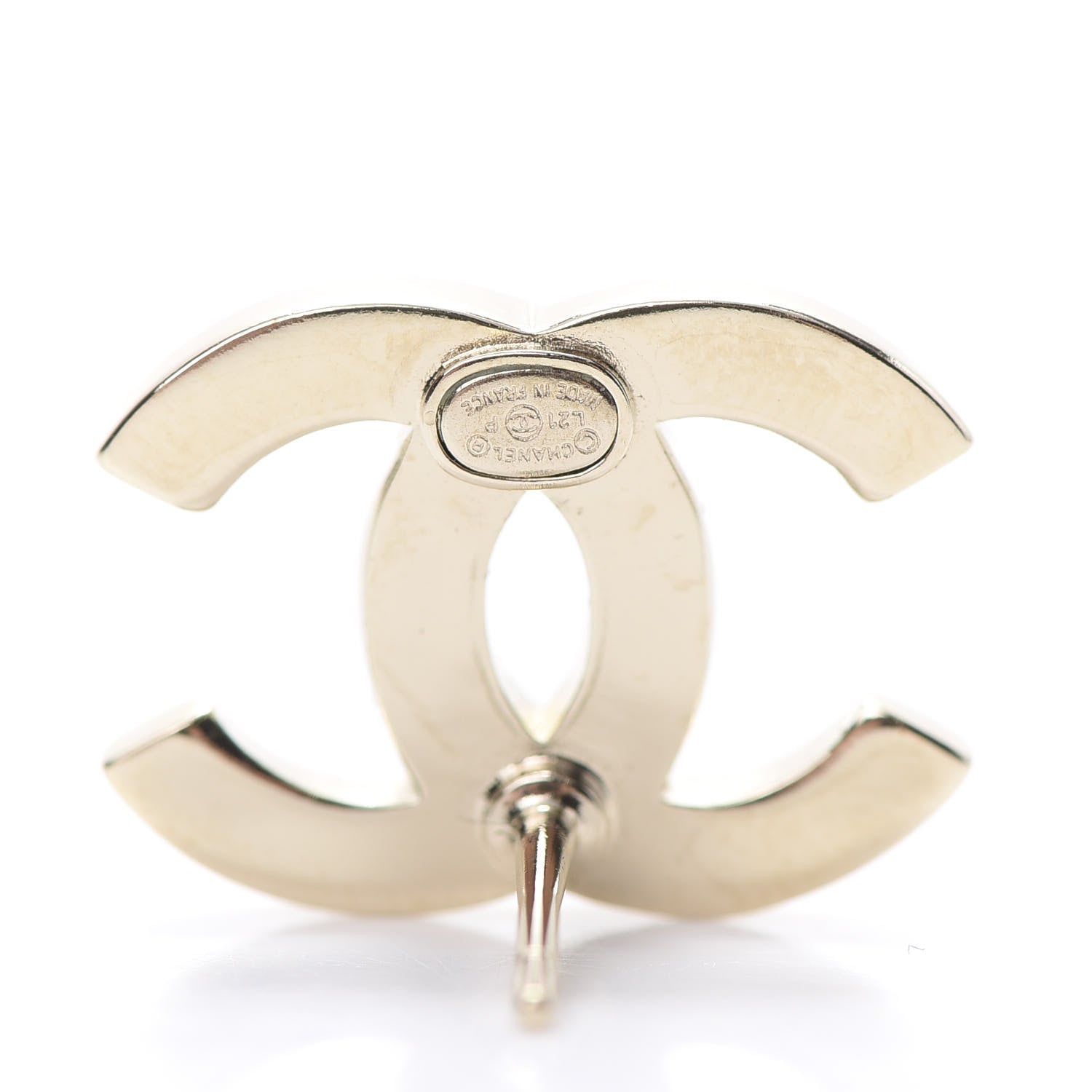 Chanel Crystal Metal CC Paris Button Stud Earrings Gold 4 of 5