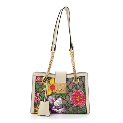 Gucci GG Supreme Monogram Flora Textured Calfskin Small Padlock Tote Beige Ebony Multicolor Mystic White 1 of 17