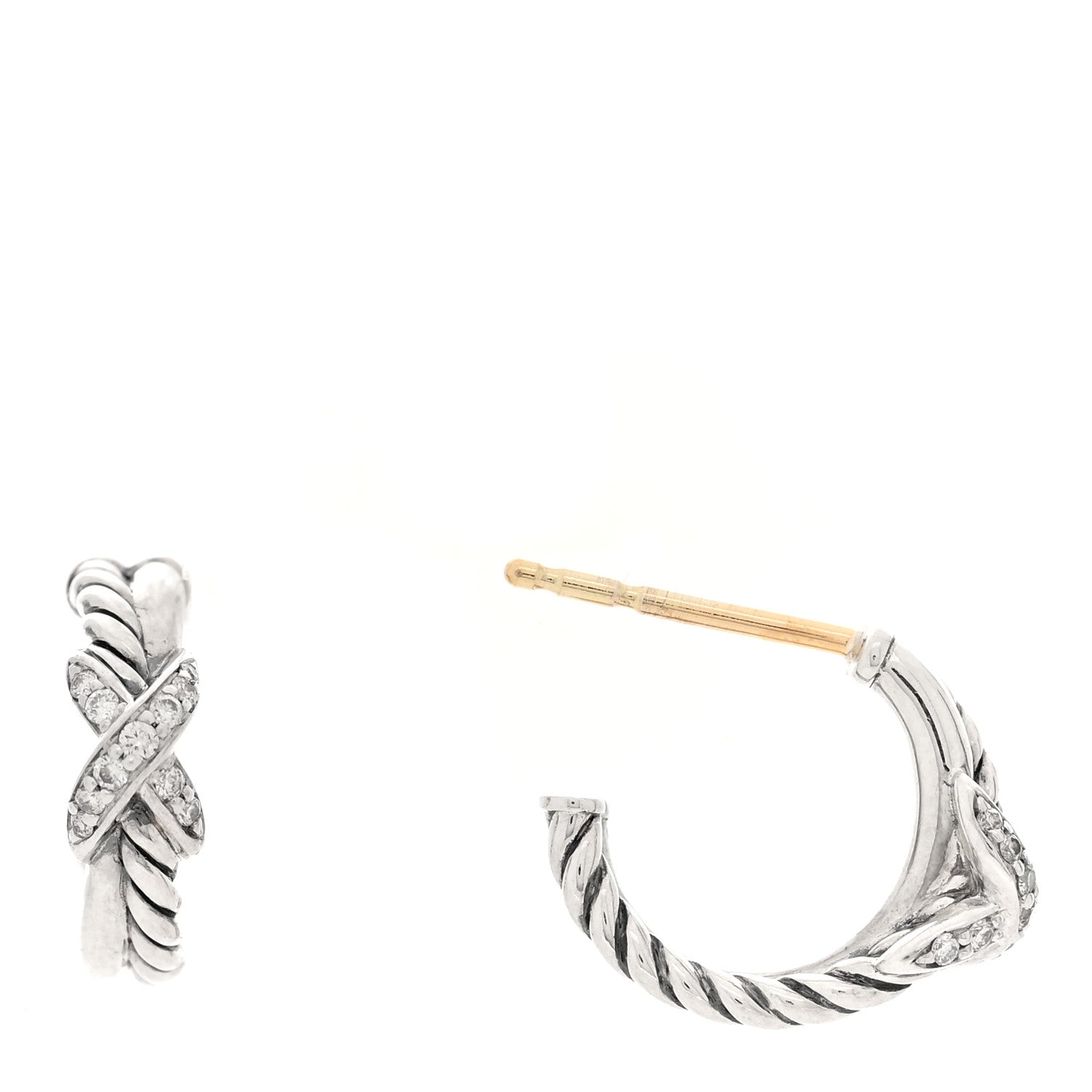 David Yurman Sterling Silver Diamond Petite Crossover X Earrings 1 of 4