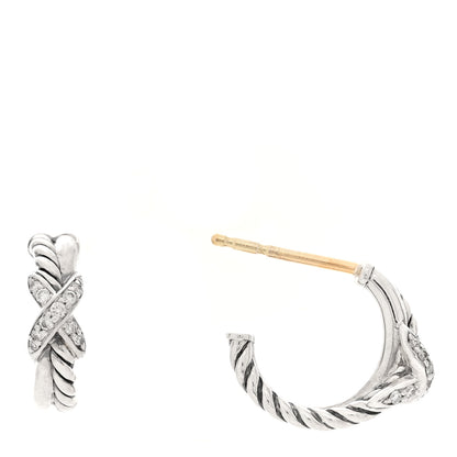 David Yurman Sterling Silver Diamond Petite Crossover X Earrings 1 of 4