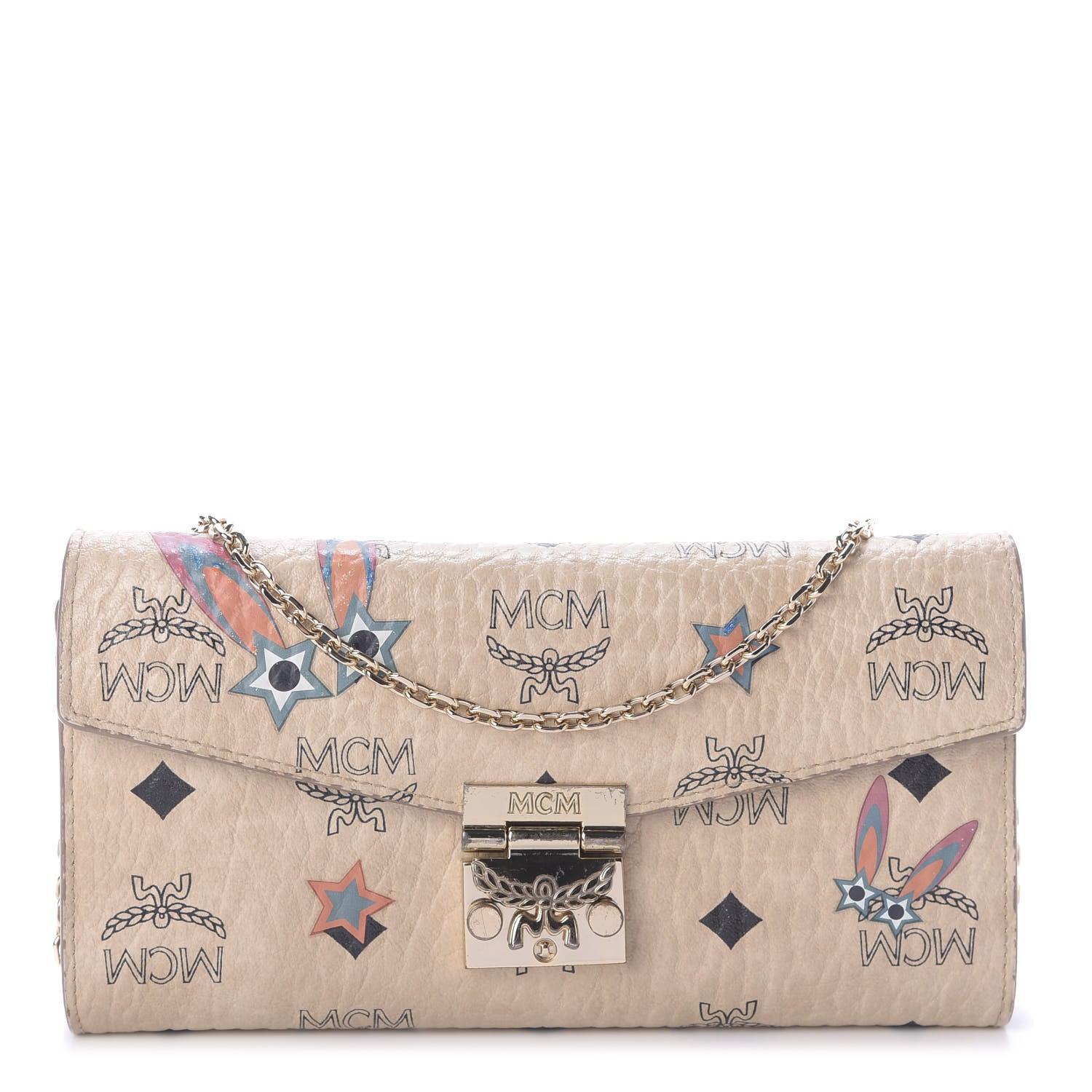 MCM Visetos Star Eyed Bunny Large Patricia Wallet On Chain Beige 1 of 9