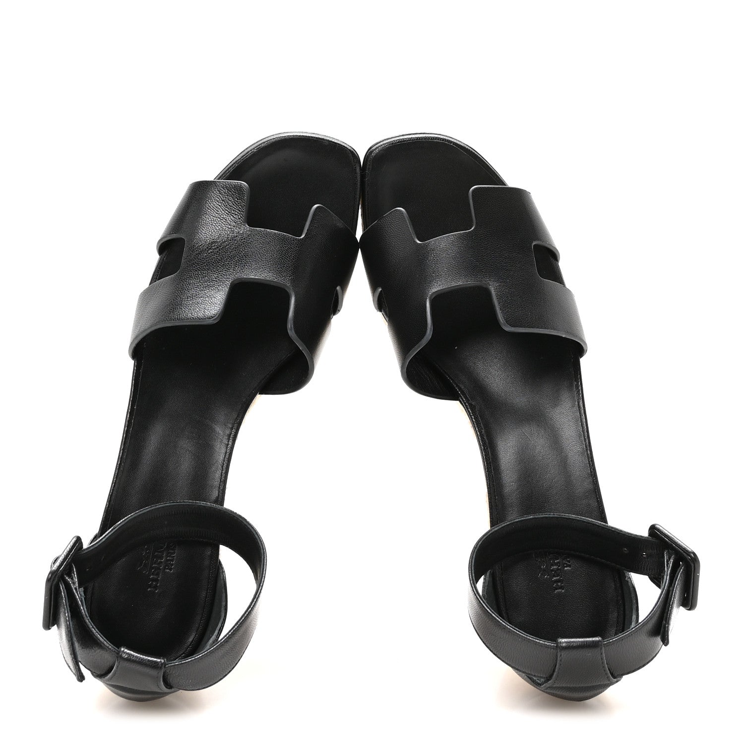 Hermes Goatskin Elda Espadrille Wedge Sandals 39 Black 2 of 9