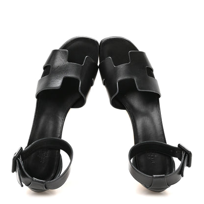 Hermes Goatskin Elda Espadrille Wedge Sandals 39 Black 2 of 9