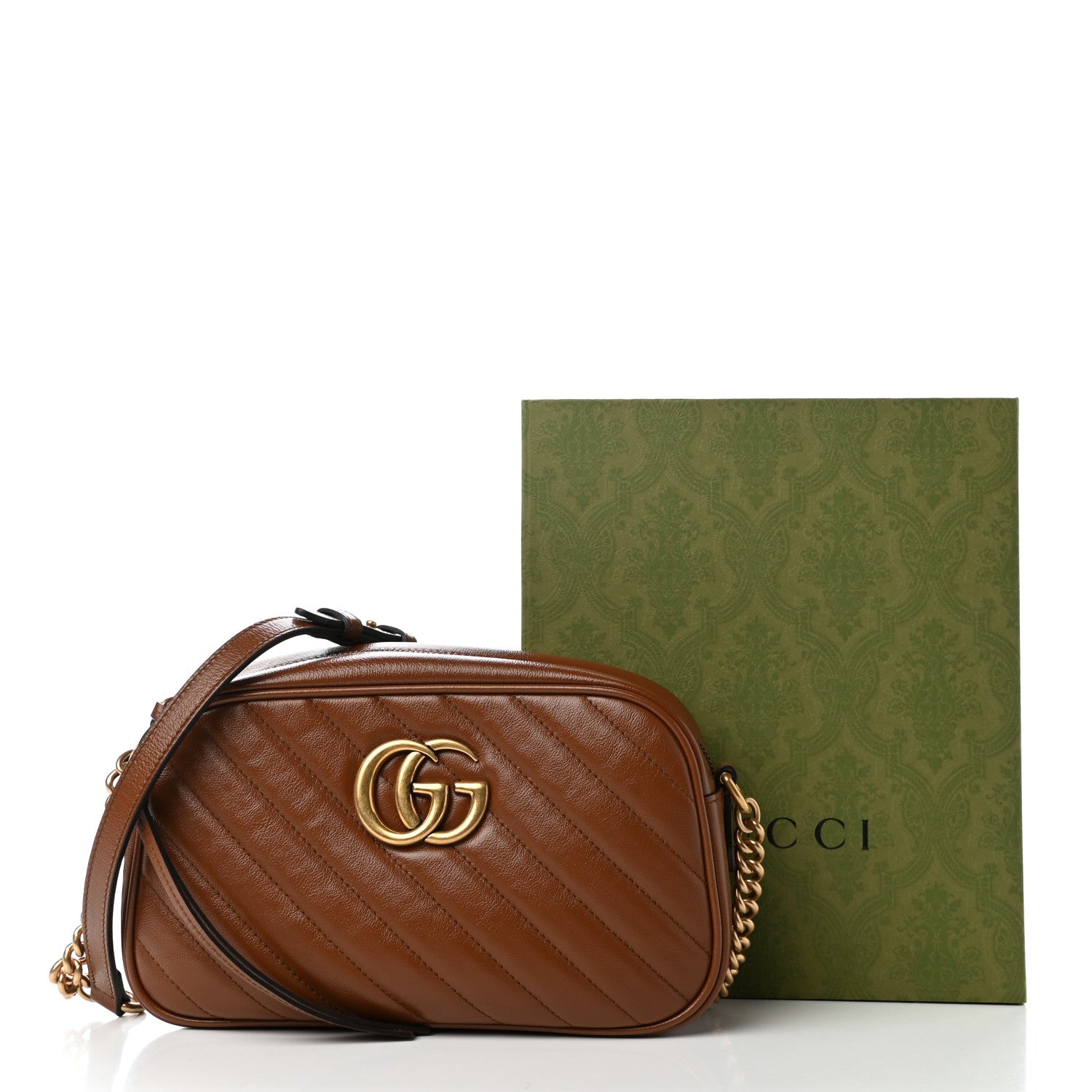Gucci Glazed Calfskin Matelasse Diagonal Small GG Marmont Chain Shoulder Bag Cuir 10 of 10