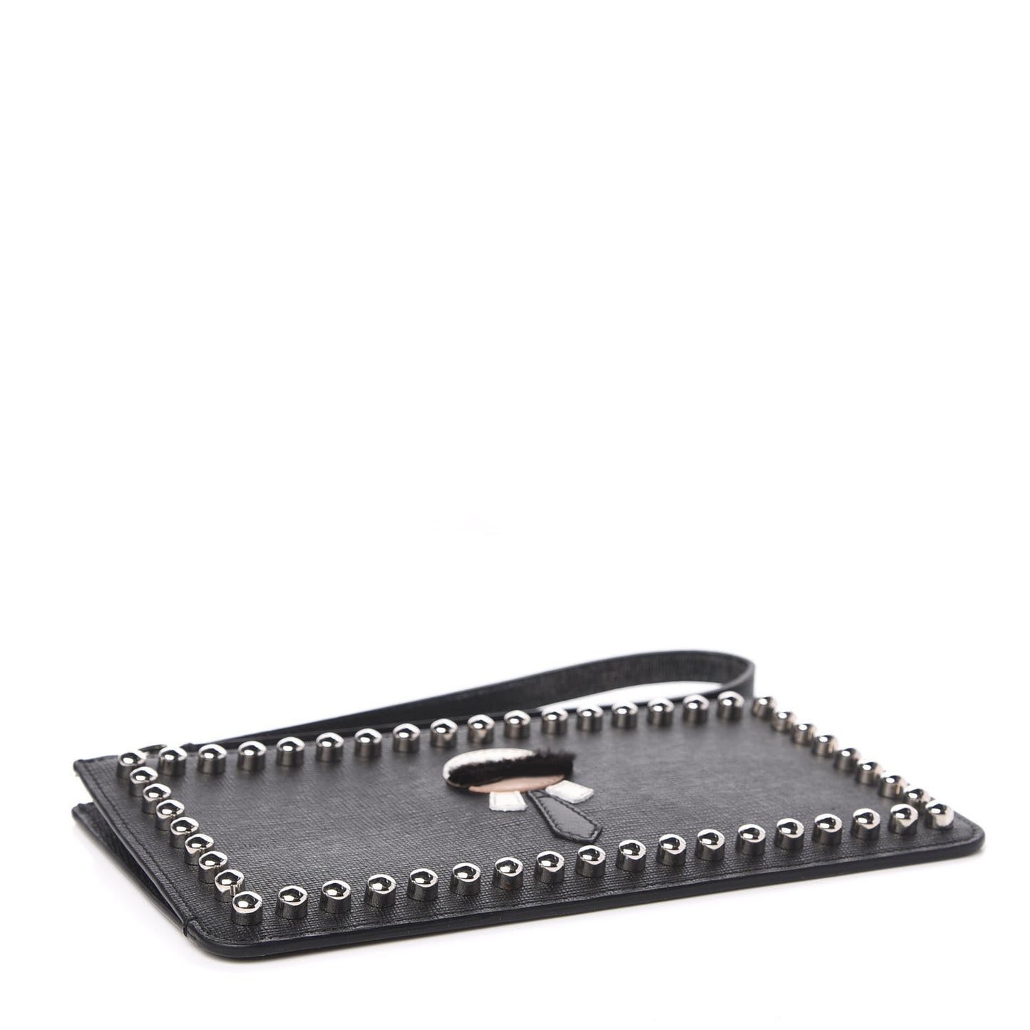 Vitello Elite Mink Fur Studded Karlito Zip Pouch Black