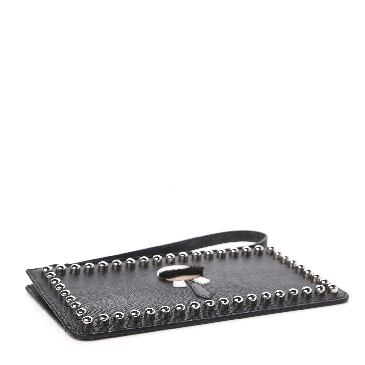 Fendi Vitello Elite Mink Fur Studded Karlito Zip Pouch Black 4 of 7
