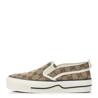 Gucci GG Monogram Womens 1977 Tennis Slip On 30mm Sneakers 37 Beige Ebony Mystic White 1 of 8