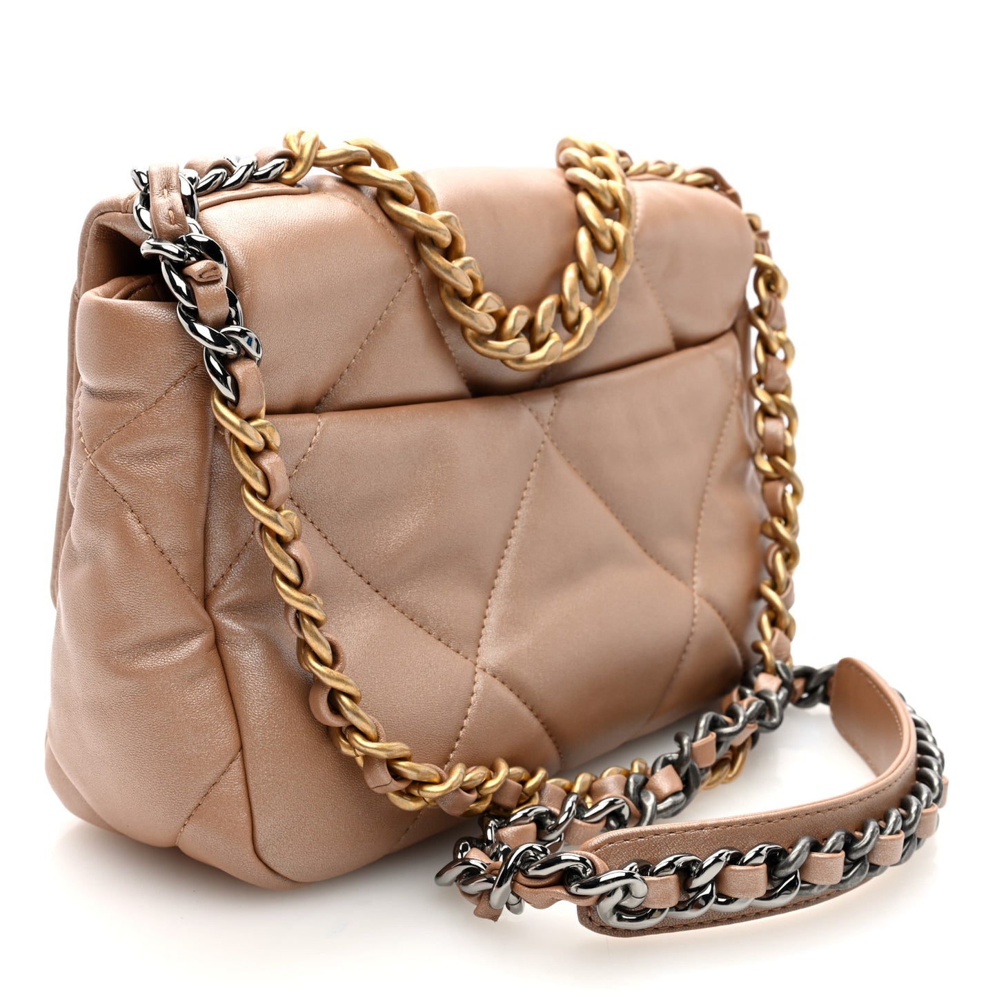 Iridescent Lambskin Quilted Medium Chanel 19 Flap Brown