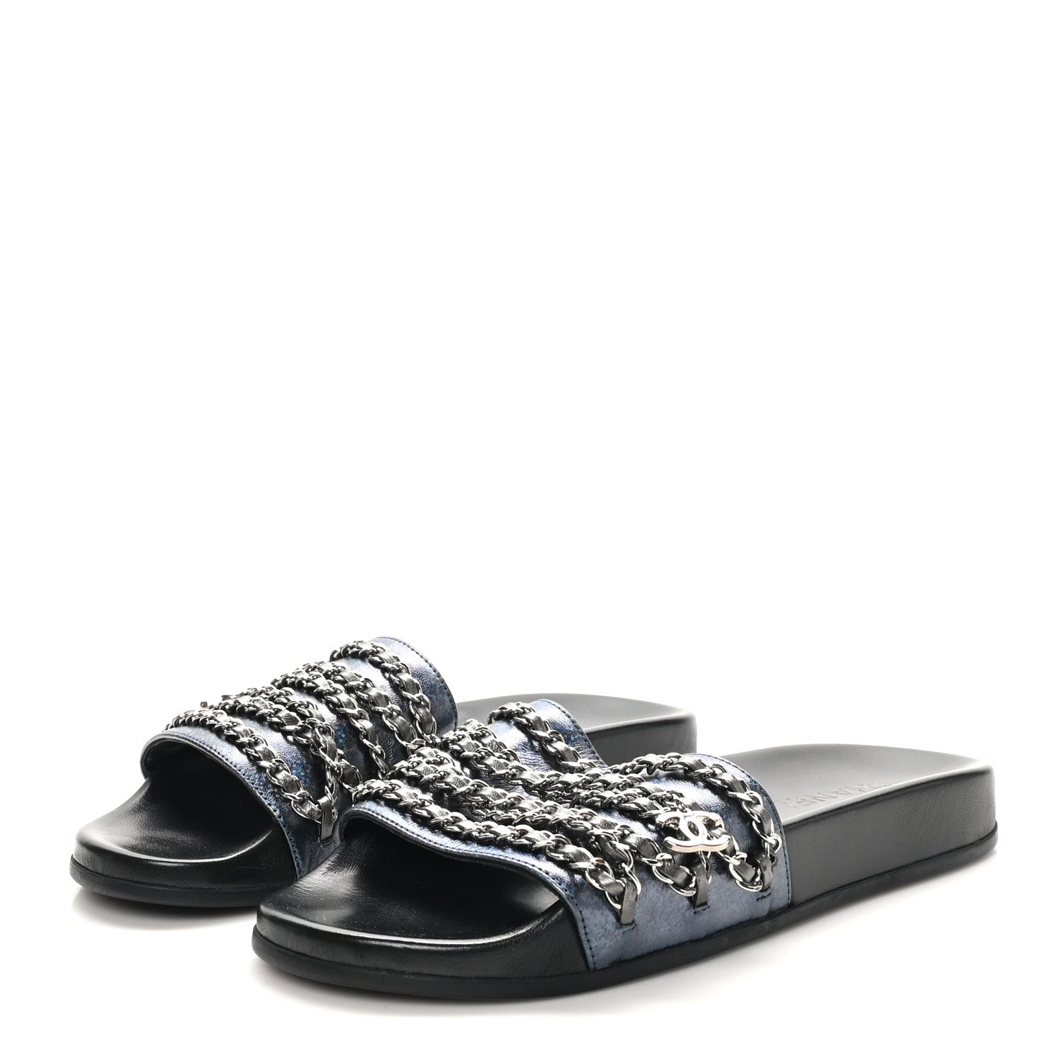Chanel Fantasy Lambskin Chain Flat Sandals 40 Dark Blue 4 of 10