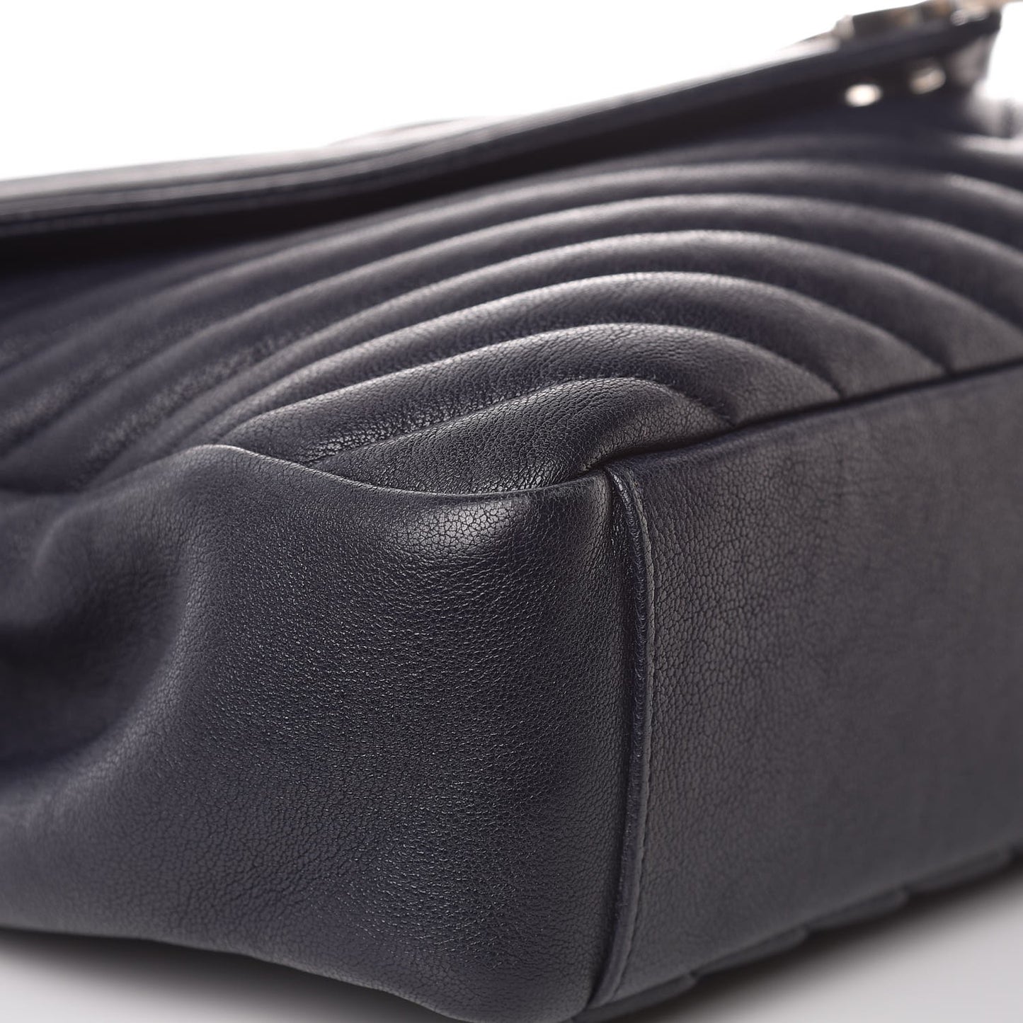 Sheepskin Matelasse Chevron Monogram Large College Satchel Navy Blue