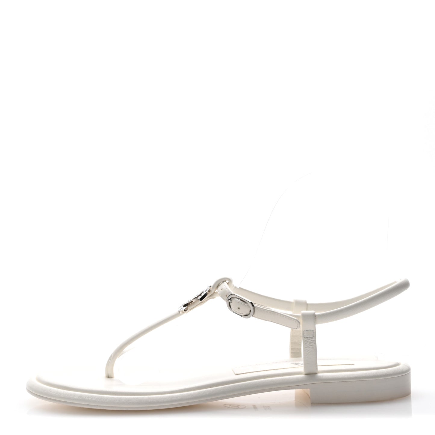 Lambskin Crystal Baguette CC Thong Sandals 36.5 White