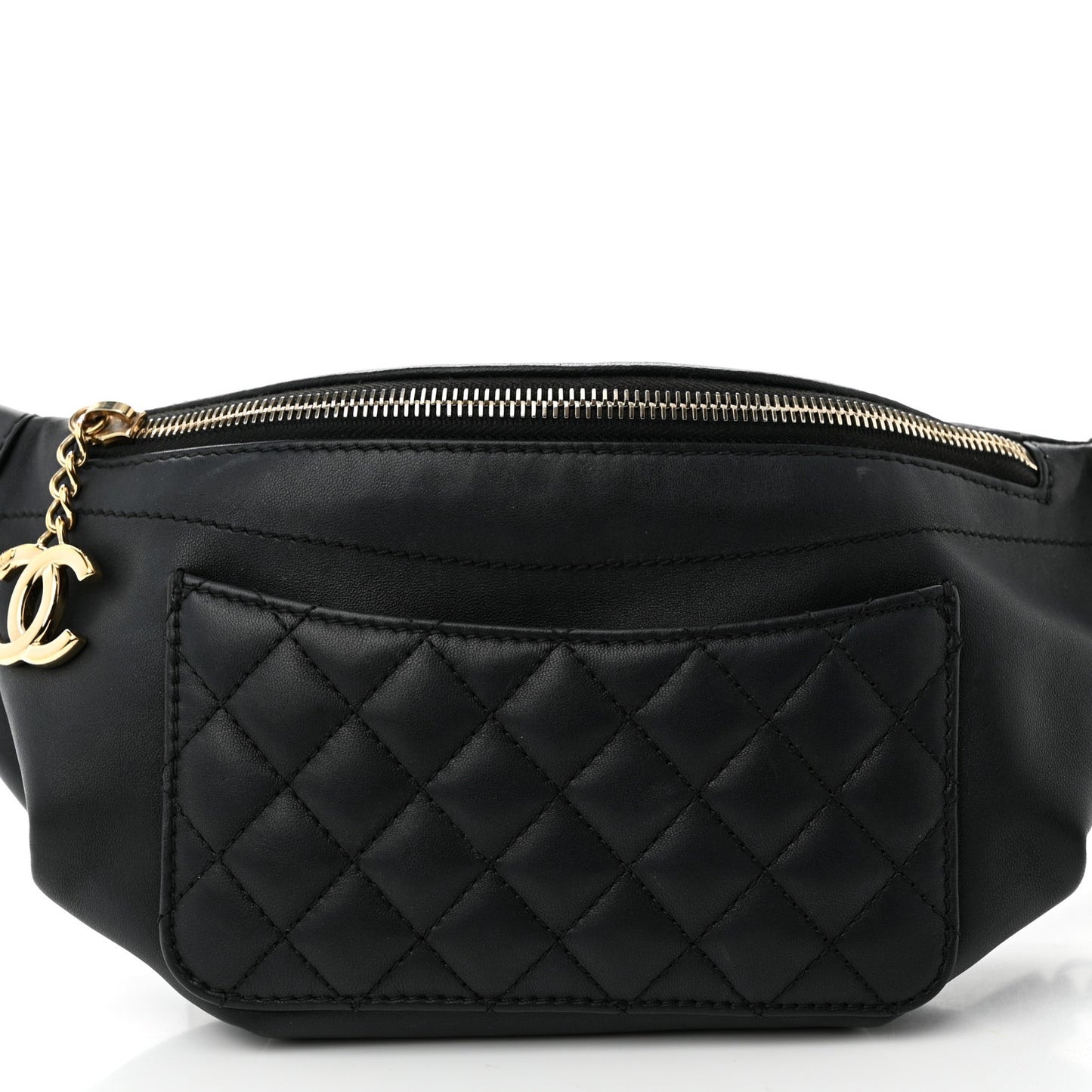 Lambskin Quilted Waist Bag Fanny Pack Black