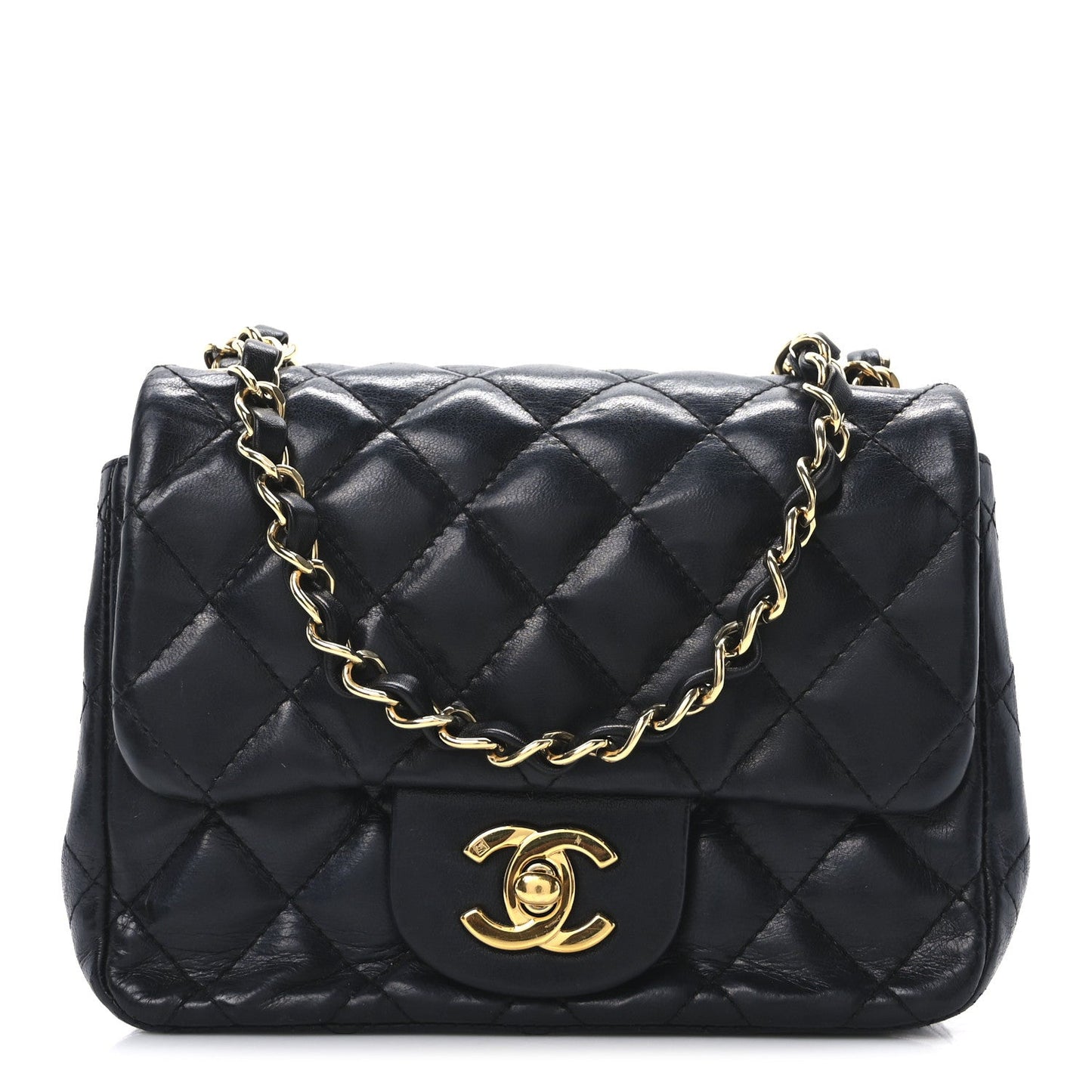 Lambskin Quilted Mini Square Flap Black