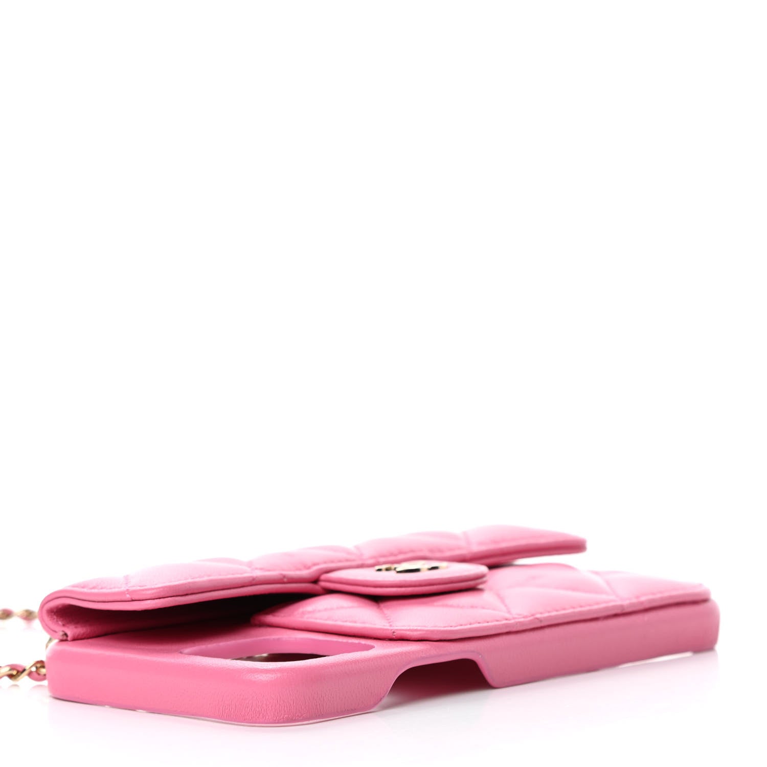 Chanel Lambskin Quilted Pearl Crush iPhone XII Pro Holder With Chain Pink 4 of 5