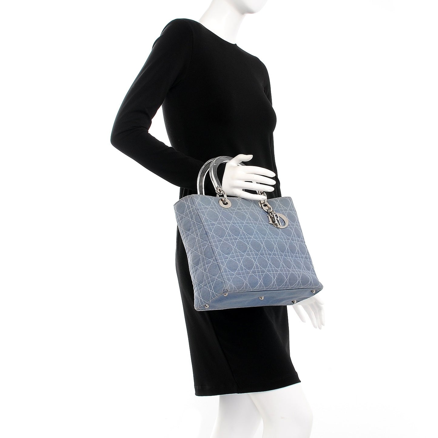 Denim Cannage Large Lady Dior Tote Blue