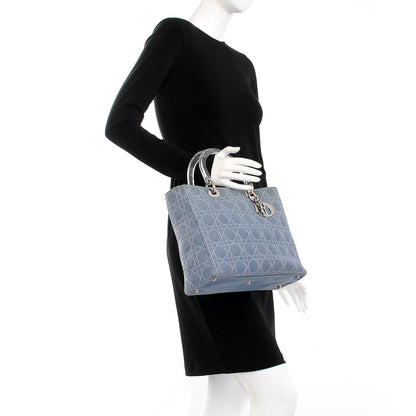 Christian Dior Denim Cannage Large Lady Dior Tote Blue 3 of 13