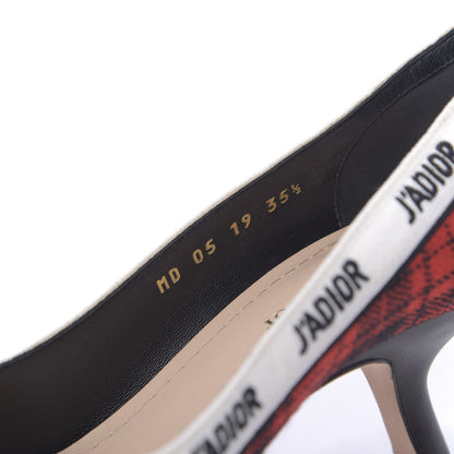 Christian Dior Canvas Ribbon Tartan Print Embroidered J'Adior 60mm Pumps 35.5 Black Red 7 of 9
