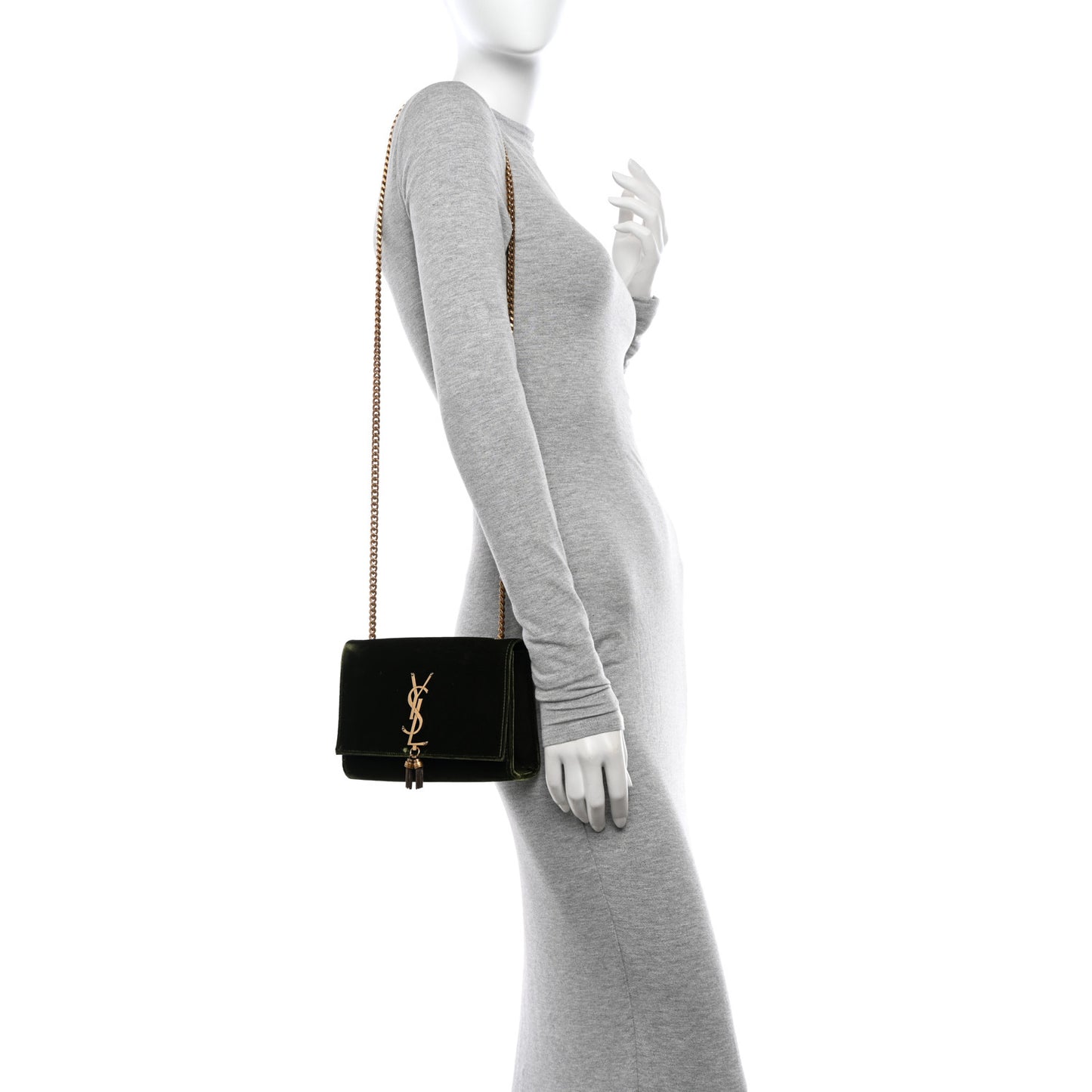 Velvet Monogram Small Kate Double Tassel Shoulder Bag Loden