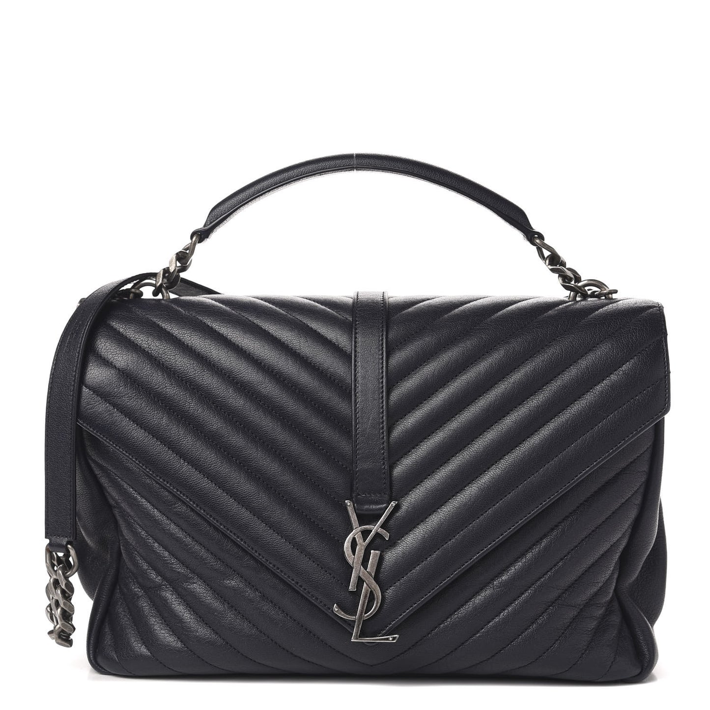 Sheepskin Matelasse Chevron Monogram Large College Satchel Navy Blue