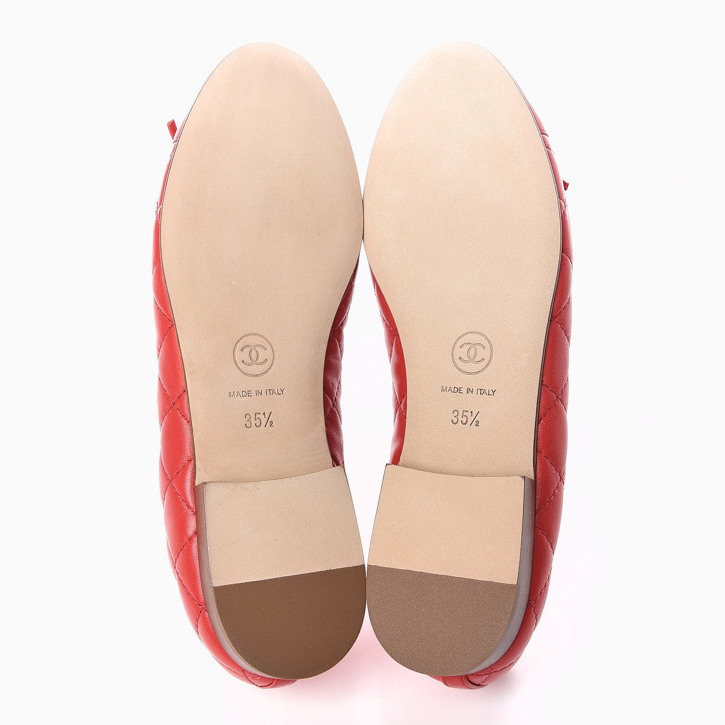 Lambskin Quilted CC Cap Toe Ballerina Flats 35.5 Light Red