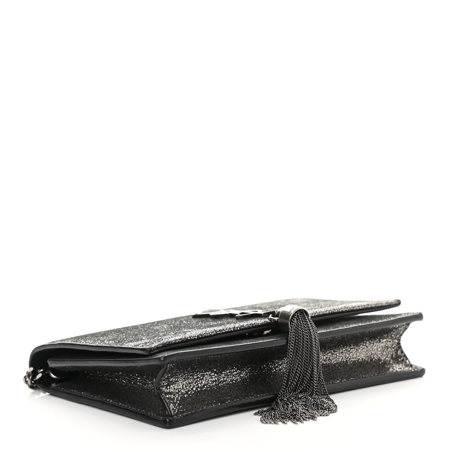 Saint Laurent Metallic Calfskin Classic Monogram Kate Tassel Chain Wallet Gun Metal 4 of 17