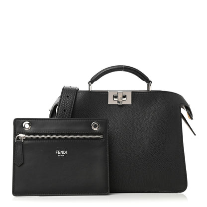 Fendi Cuoio Romano Vitello Cover Glazed Fabric Bi-Color FF 1974 Mini Peekaboo I SEE U Satchel Black Mimosa Tobacco Moro 1 of 12