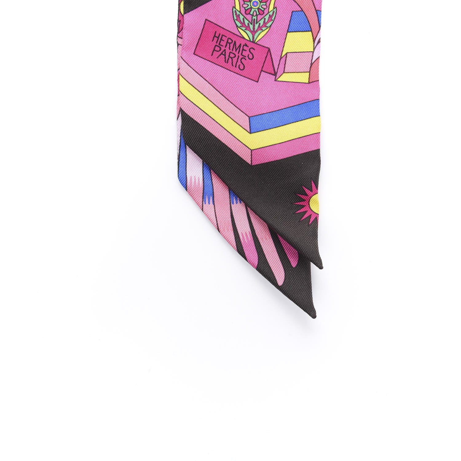 Hermes Silk La Source de Pegase Twilly Ebene Rose Vif Jaune Vif 4 of 5