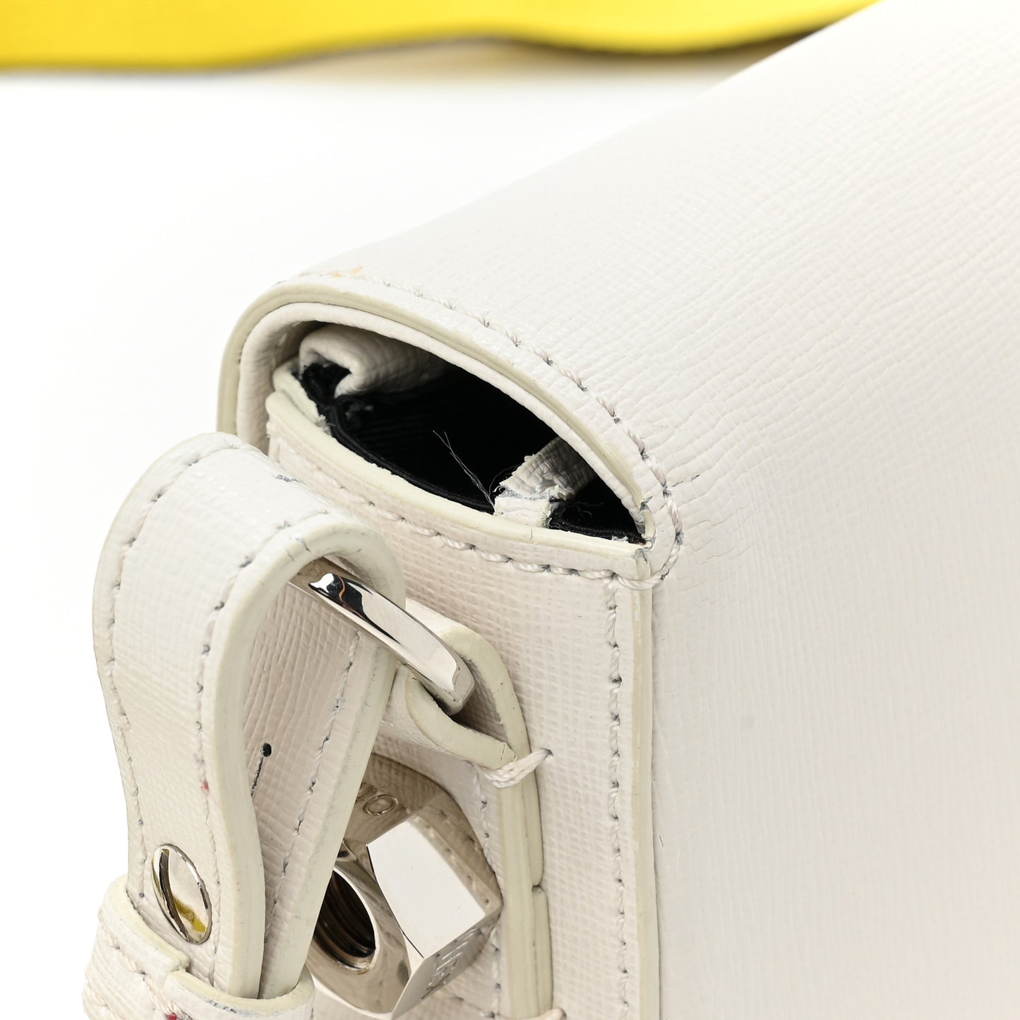 Saffiano Striped Mini Diag Binder Clip Bag White Black Yellow