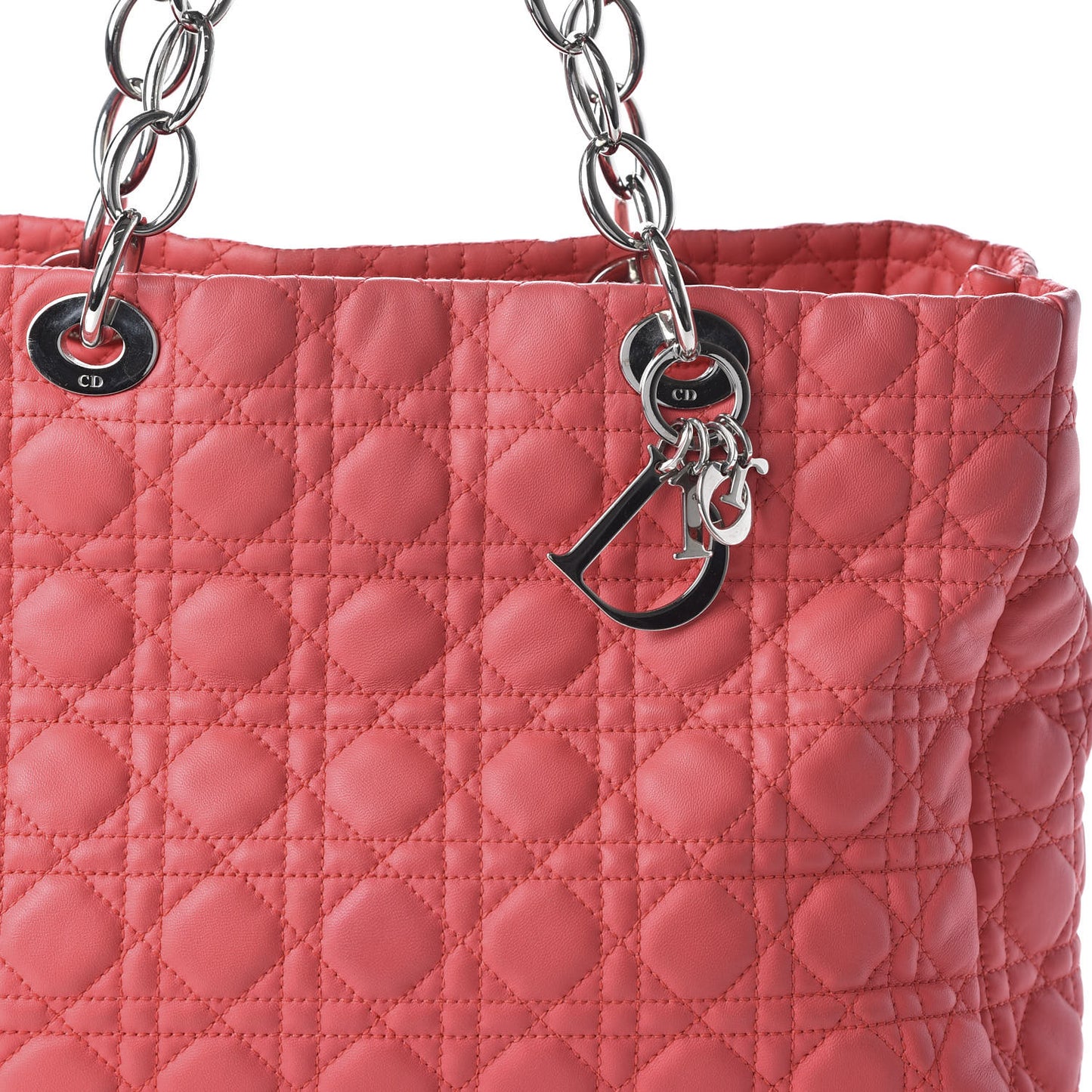 Lambskin Cannage Large Dior Soft Shopping Tote Coral