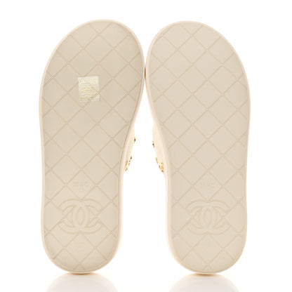 Chanel Lambskin Quilted Padded Charms Thong Sandals 36.5 White 6 of 8