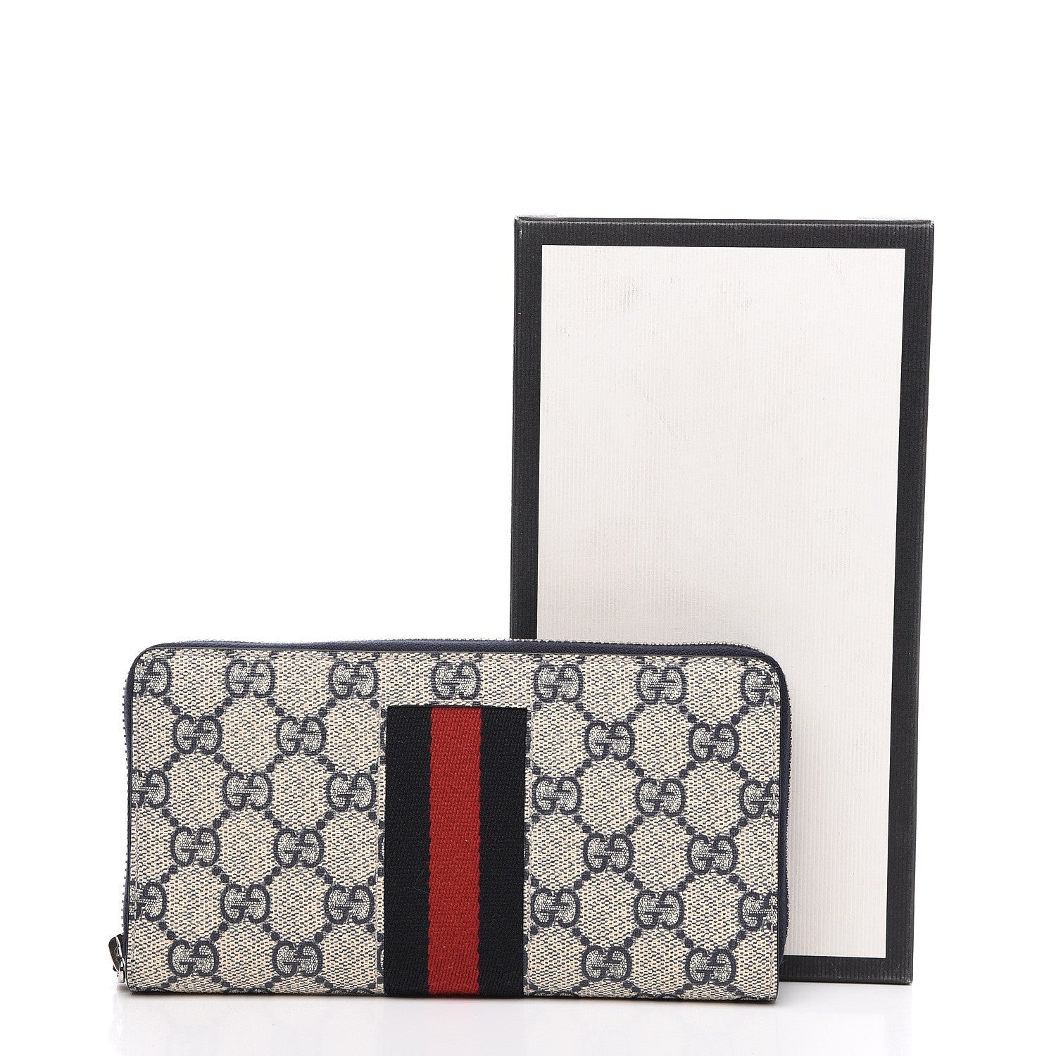 Gucci GG Supreme Monogram Web Zip Around Wallet Beige Blue 7 of 7