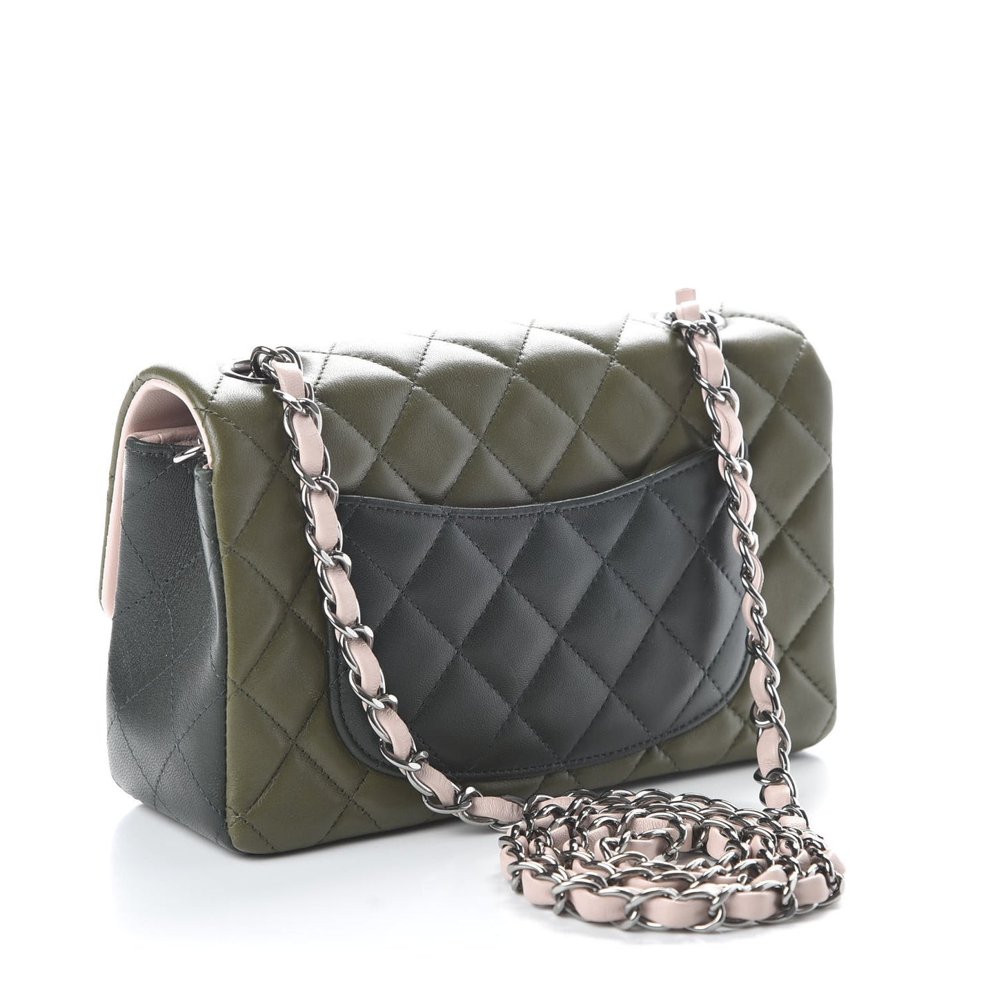 Lambskin Quilted Tri-Color Mini Rectangular Flap Green Pink