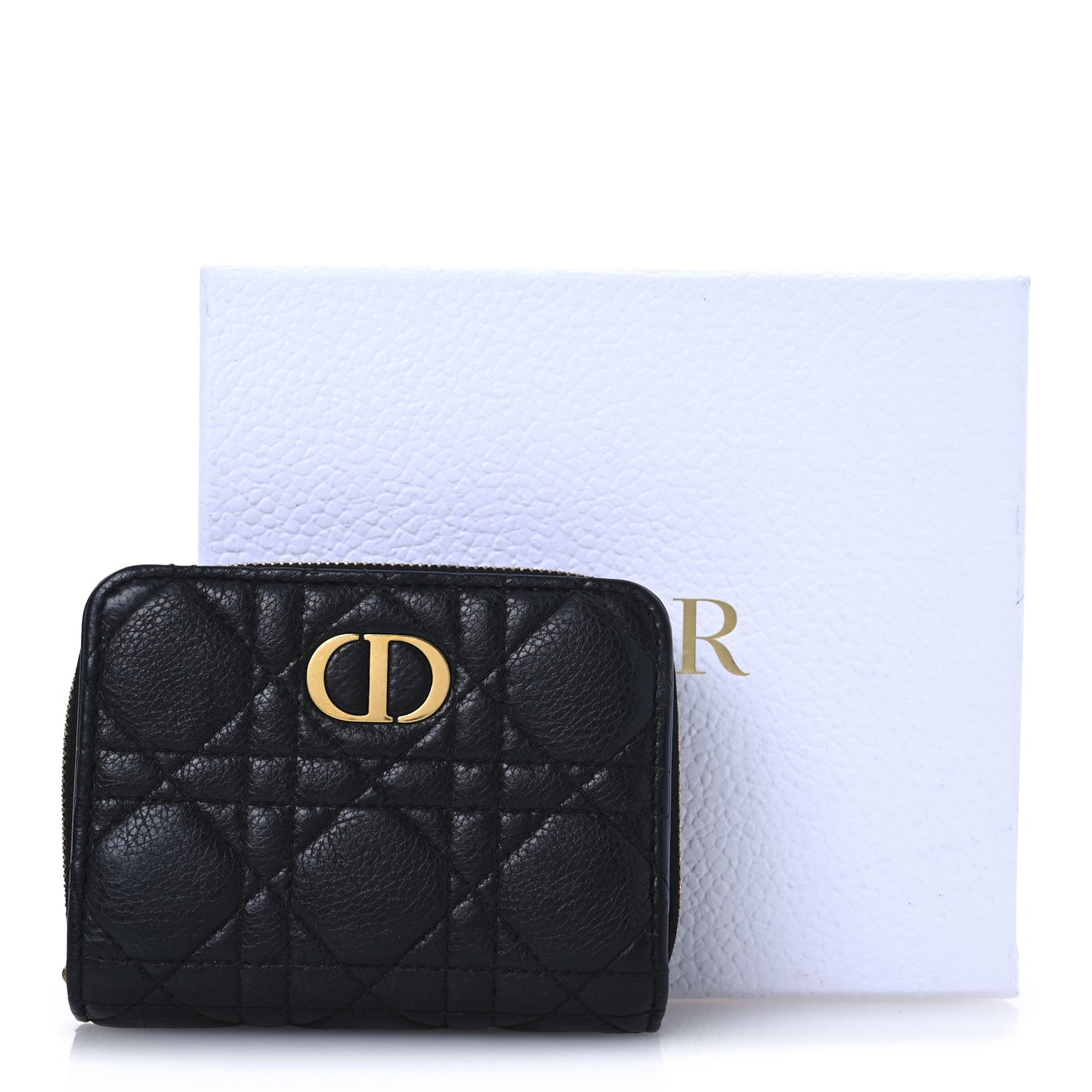 Grained Calfskin Supple Cannage Caro Scarlet Zipped Wallet Black