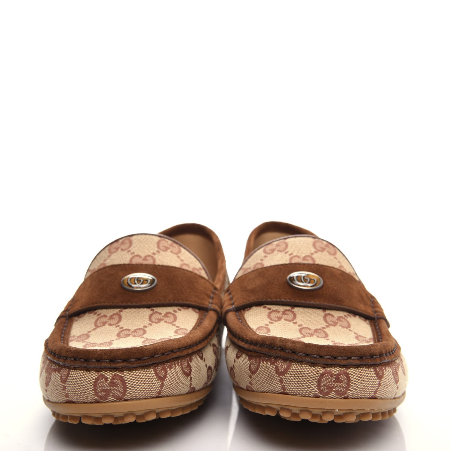 Gucci GG Monogram Suede Mens Driver Loafers 8 Beige Ruggine Cuir 2 of 11
