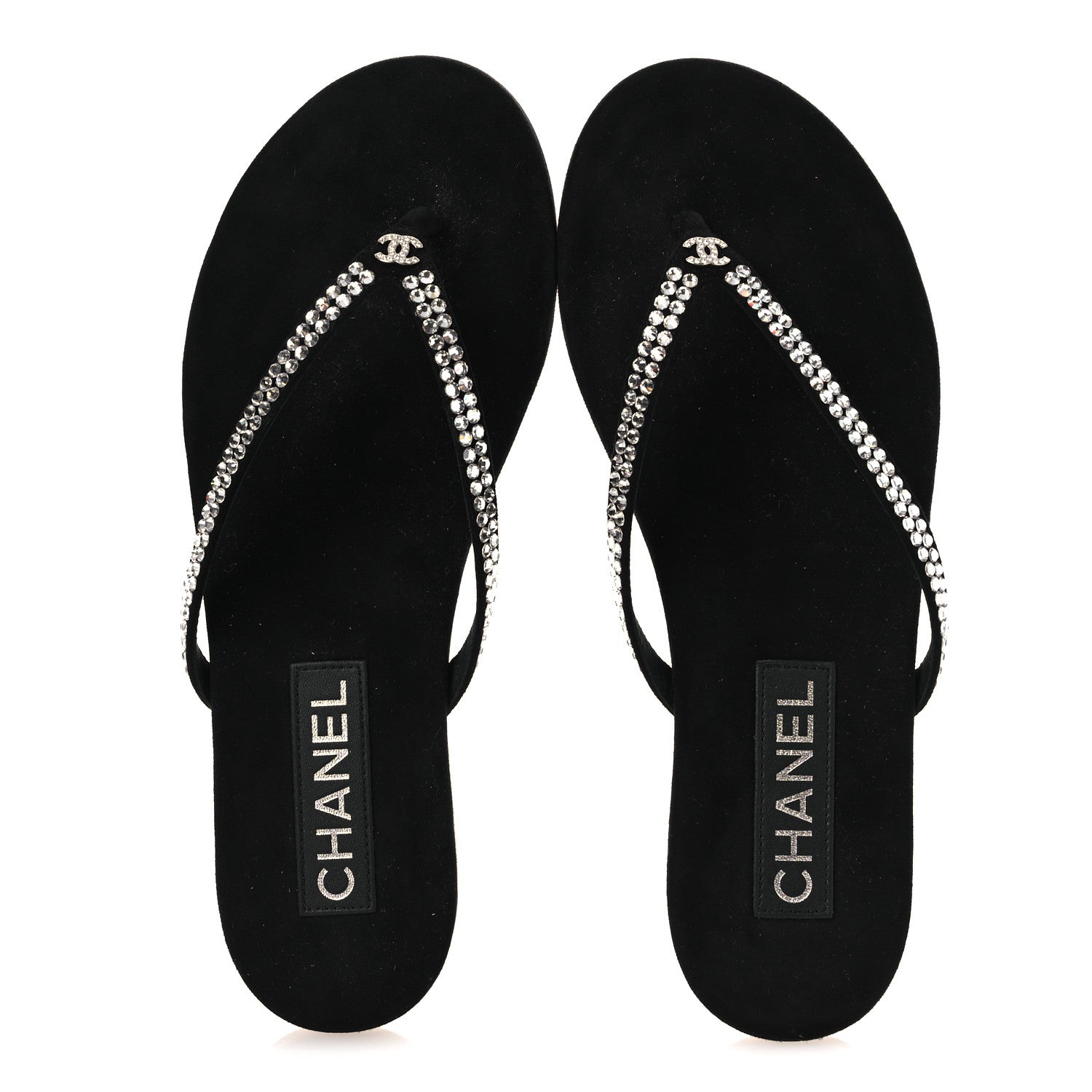 Chanel Suede Kidskin Strass CC Thong Sandals 36.5 Black 38.5 Black 2 of 11