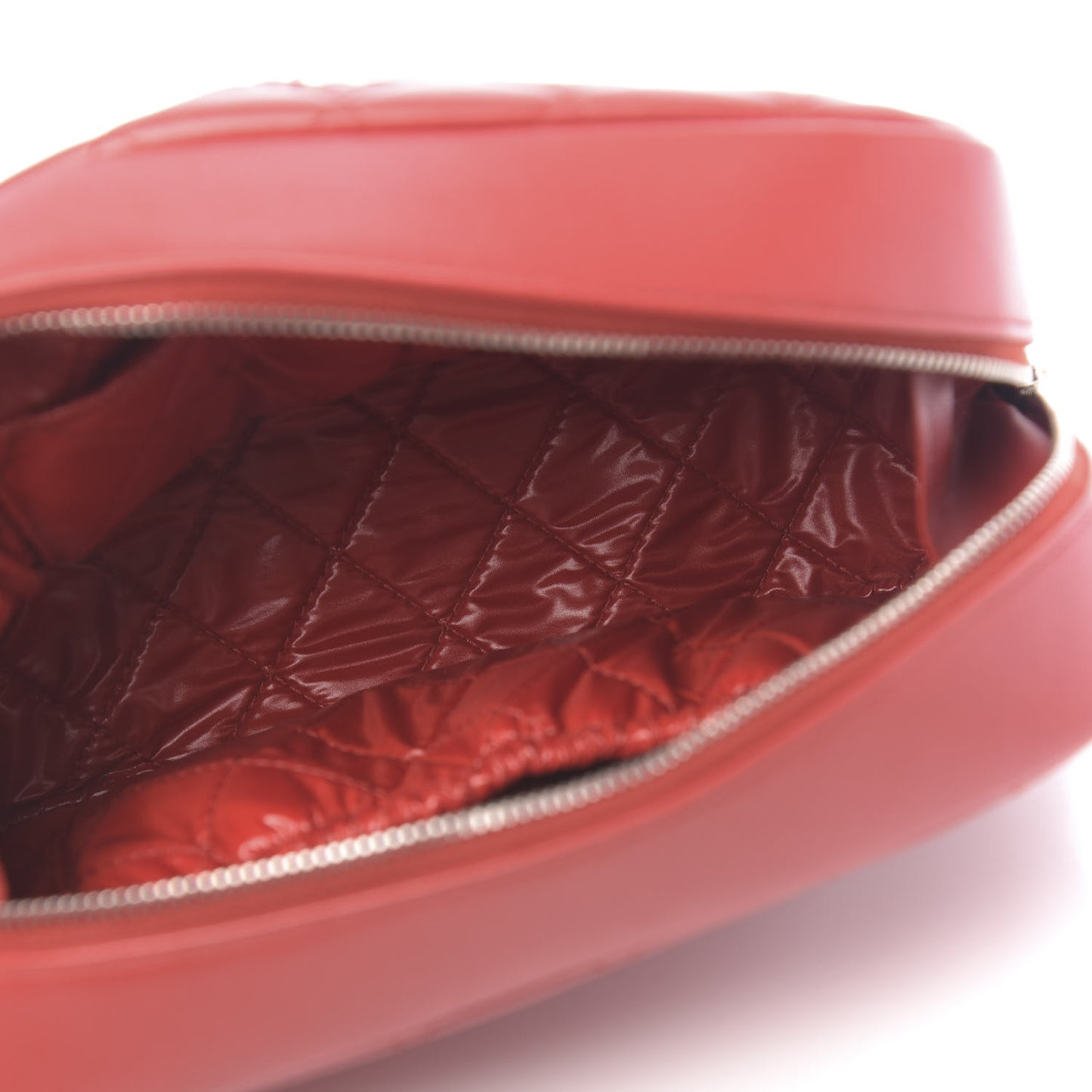 Lambskin Quilted Medium Curvy Pouch Cosmetic Case Red