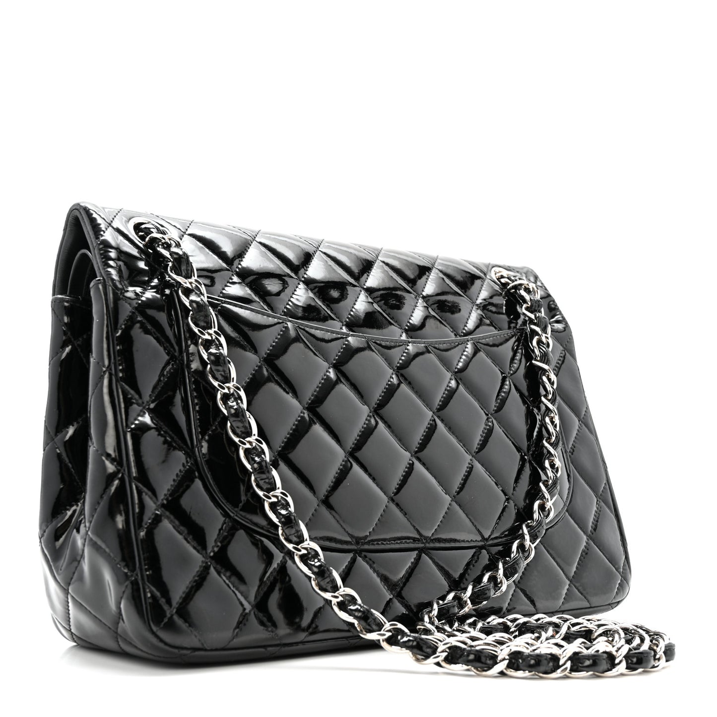 Patent Quilted Jumbo Double Flap Black