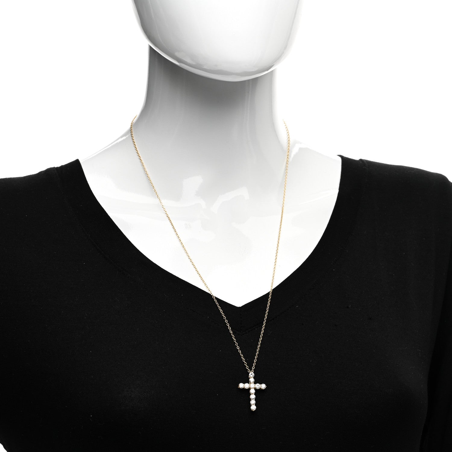 Tiffany 18K Yellow Gold Diamond Large Cross Pendant Necklace 2 of 5