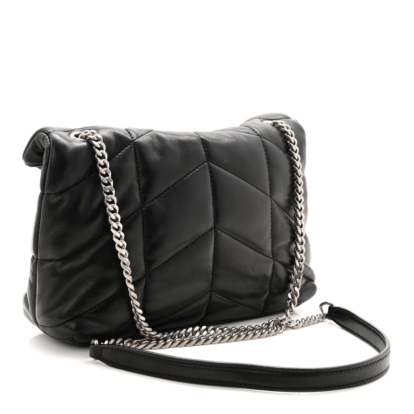 Lambskin Quilted Toy Loulou Puffer Monogram Chain Satchel Black