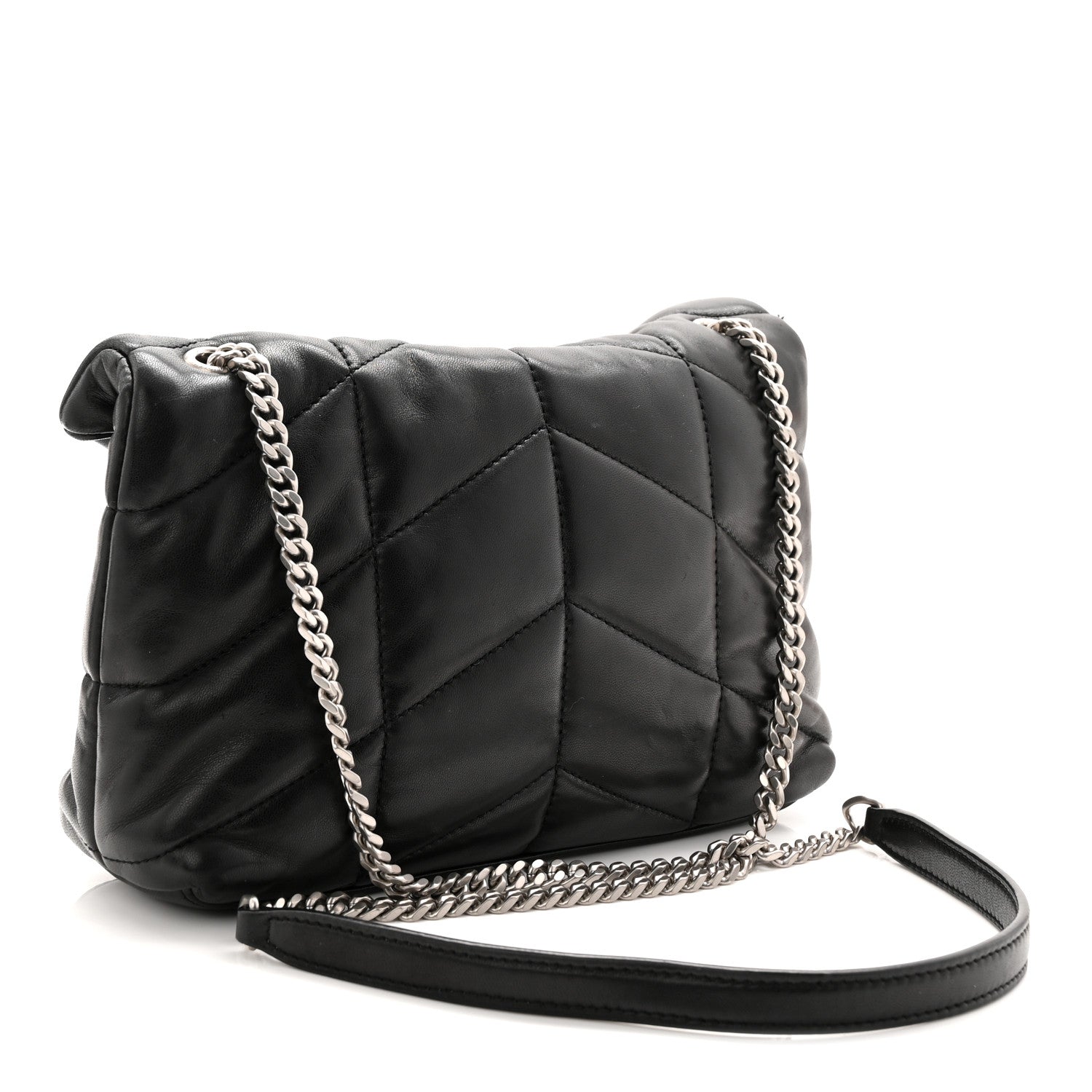 Saint Laurent Lambskin Quilted Toy Loulou Puffer Monogram Chain Satchel Black 3 of 11