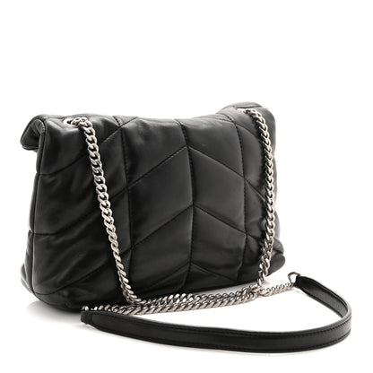Saint Laurent Lambskin Quilted Toy Loulou Puffer Monogram Chain Satchel Black 3 of 11