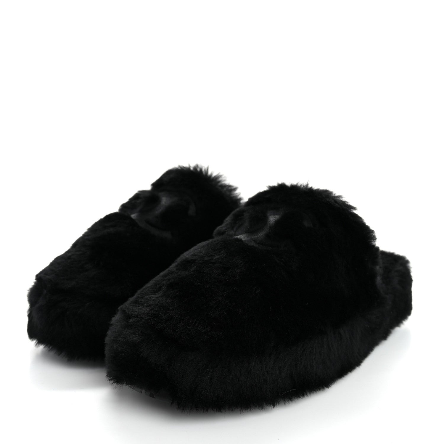 Chanel Shearling CC Flat Mules 39 Black 4 of 17