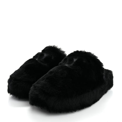 Chanel Shearling CC Flat Mules 39 Black 4 of 17