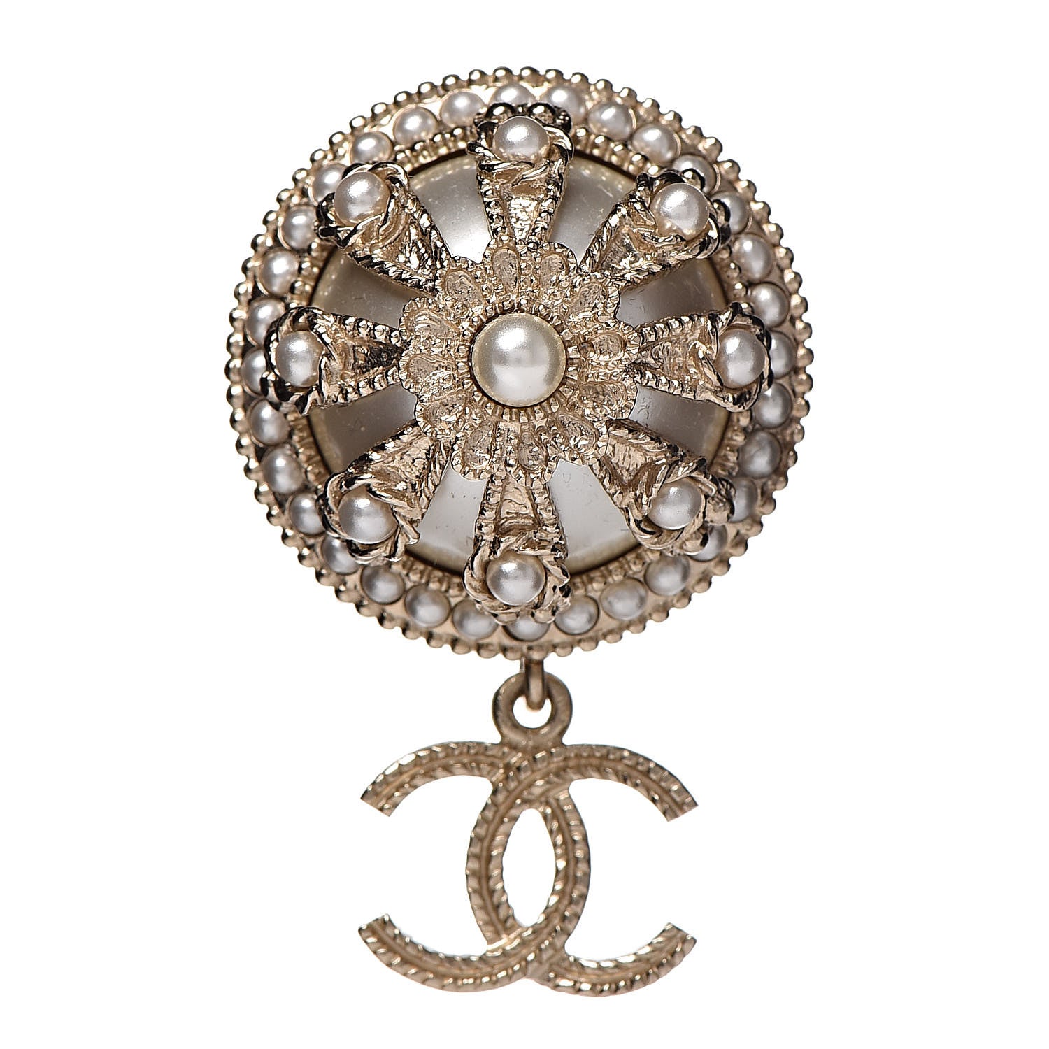 Chanel Pearl CC Round Brooch Gold 1 of 4