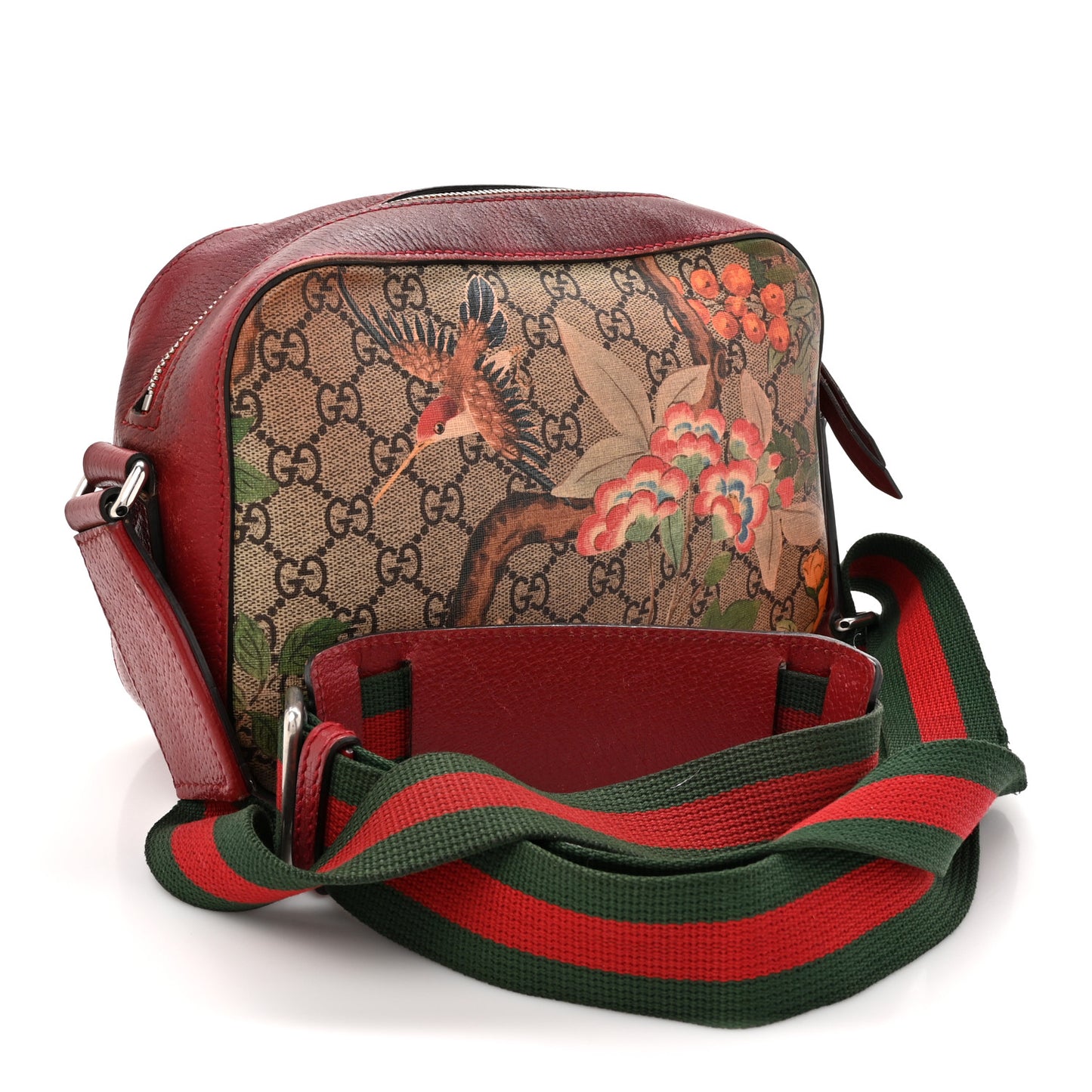 GG Supreme Monogram Tian Web Camera Bag Beige Multicolor Red
