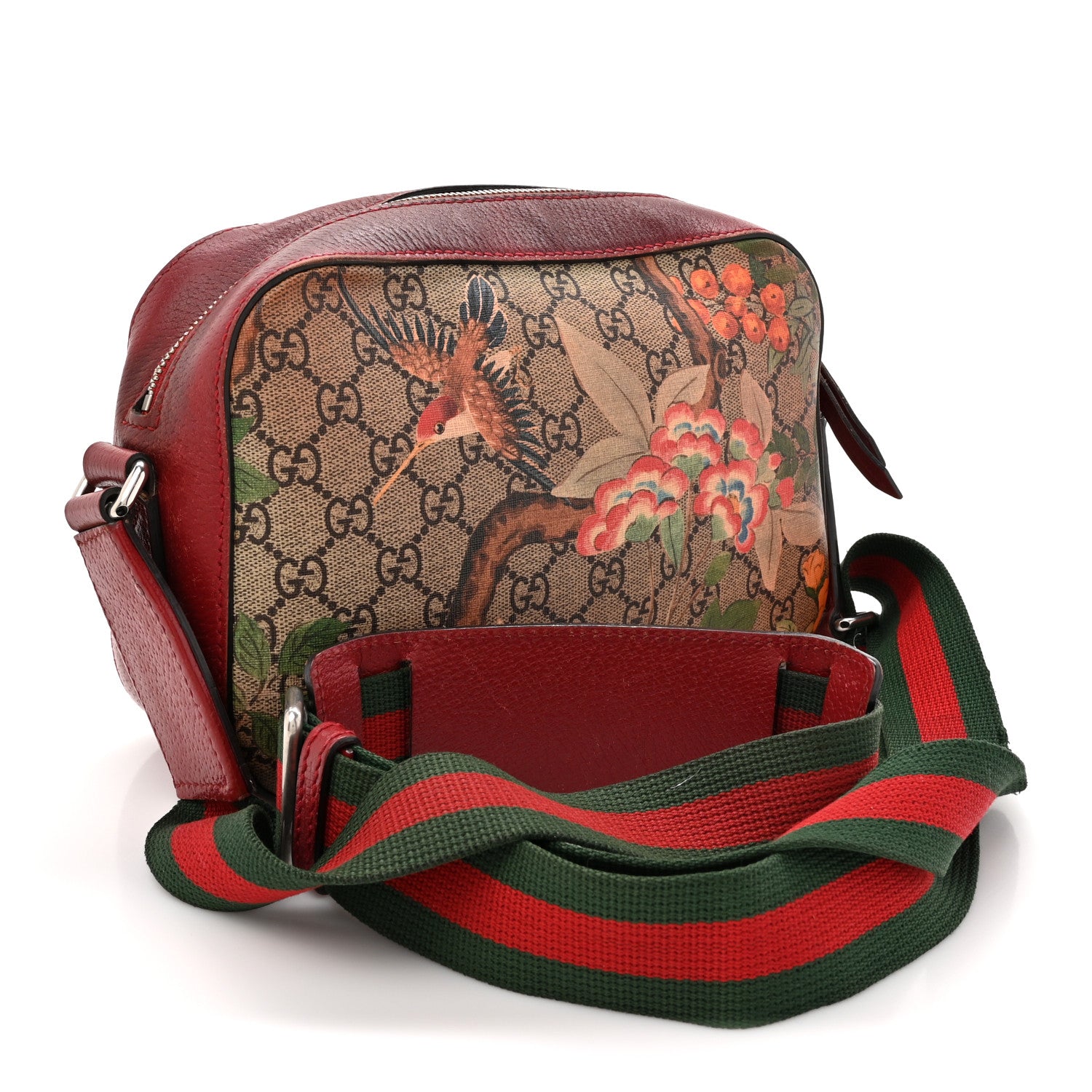 Gucci GG Supreme Monogram Tian Web Camera Bag Beige Multicolor Red 3 of 19