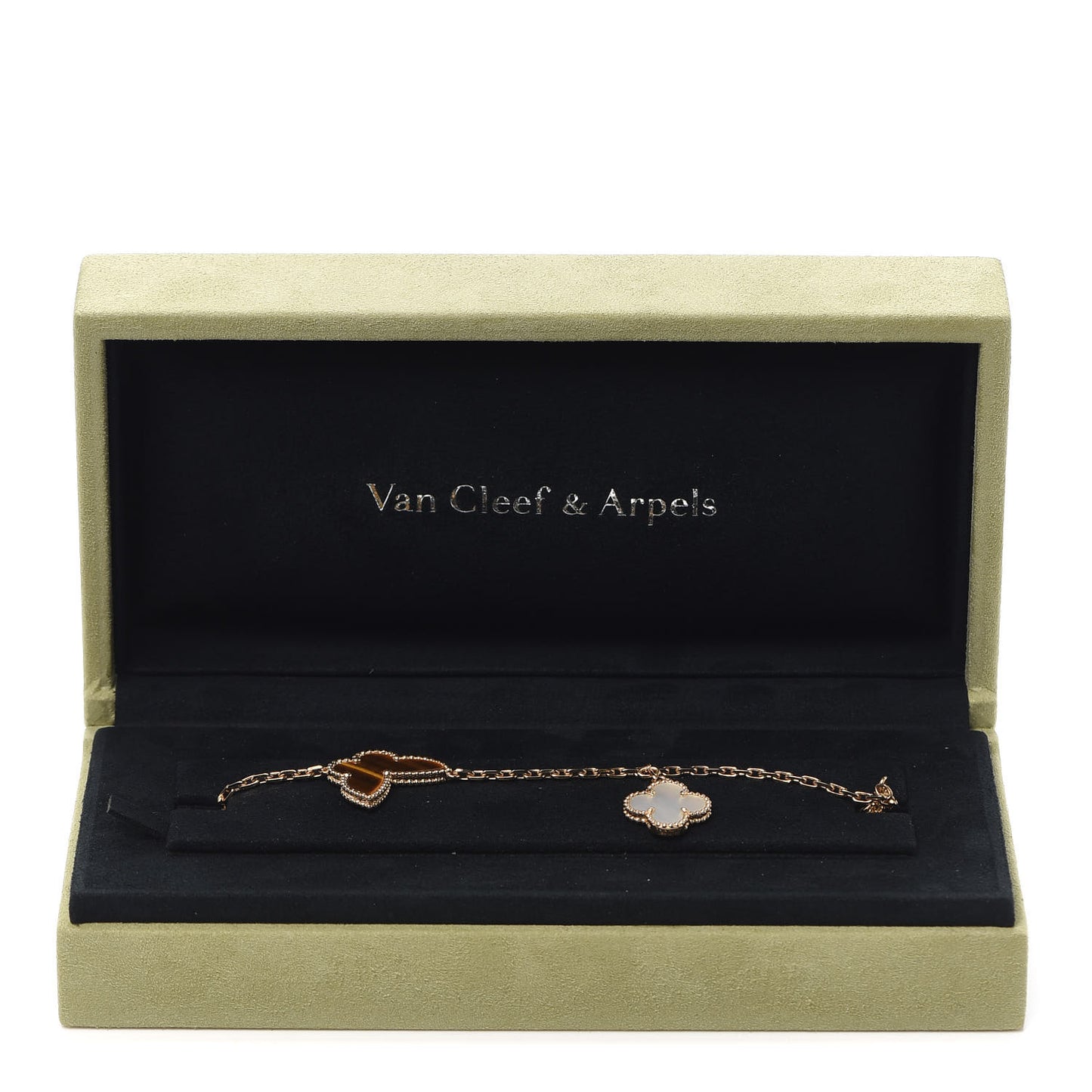 18K Yellow Gold Mother of Pearl Malachite Carnelian Tiger Eye 4 Motifs Lucky Alhambra Bracelet