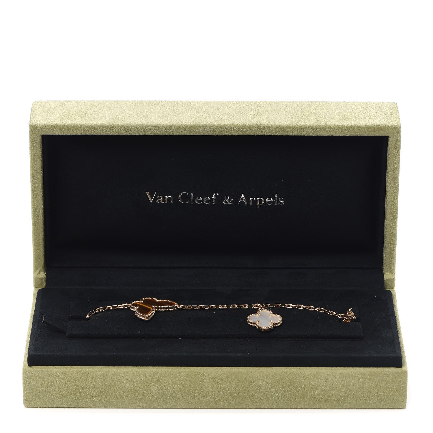 Van Cleef & Arpels 18K Yellow Gold Mother of Pearl Malachite Carnelian Tiger Eye 4 Motifs Lucky Alhambra Bracelet 7 of 7