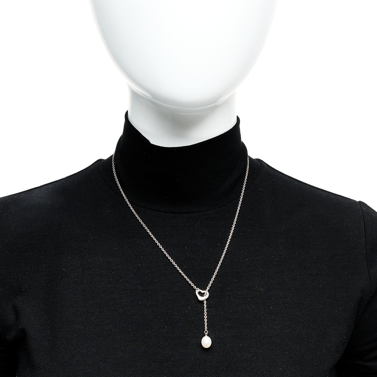 Sterling Silver Cultured Pearl 7.5-8mm Elsa Peretti Open Heart Lariat Necklace