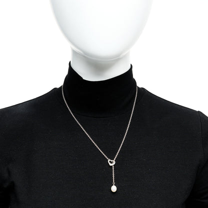 Tiffany Sterling Silver Cultured Pearl 7.5-8mm Elsa Peretti Open Heart Lariat Necklace 2 of 6